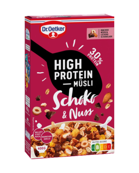 Dr. Oetker High Protein Muesli Schoko und Nuss, 30 Prozent Protein, 400g